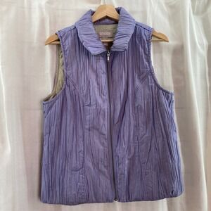 Chico's Women's Purple Crinkle Vest Sleeveless Full‎ Zip Collared Size 1